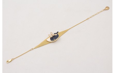 Pulsera malla rombo con esmalte beige,ballena azul