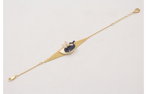 Pulsera malla rombo con esmalte beige,ballena azul