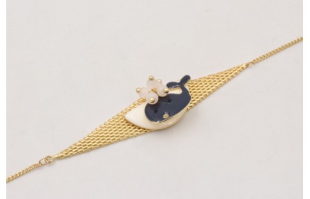 Pulsera malla rombo con esmalte beige,ballena azul