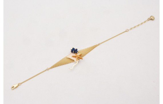 Pulsera malla rombo con manta raya beige,estrella 