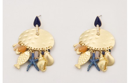 Pendientes gota esmaltada azul oscuro,arandela miy