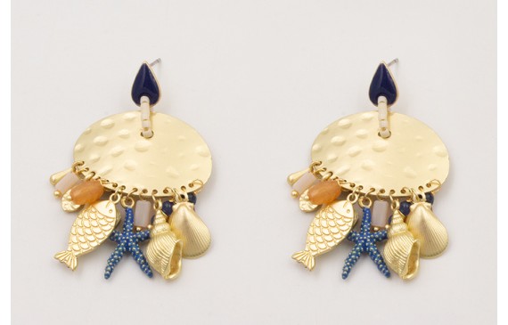 Pendientes gota esmaltada azul oscuro,arandela miy