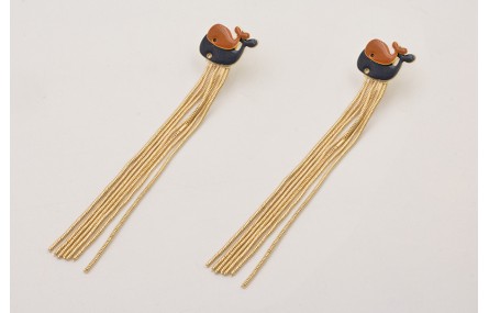 Pendientes perno fleco con ballena grande azul osc