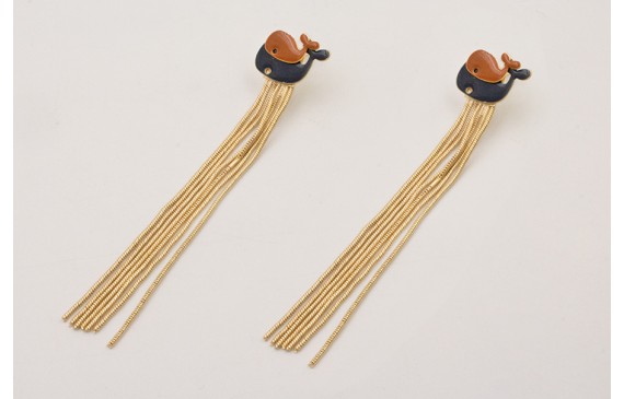 Pendientes perno fleco con ballena grande azul osc