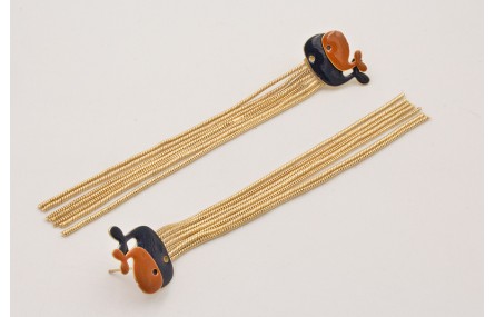 Pendientes perno fleco con ballena grande azul osc