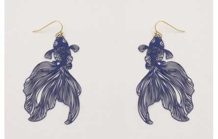 Pendientes gancho hippie con pez tropical azul osc