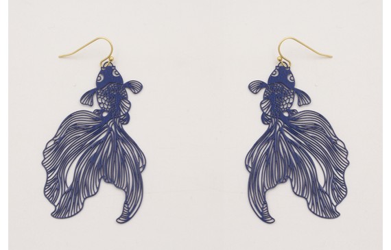 Pendientes gancho hippie con pez tropical azul osc