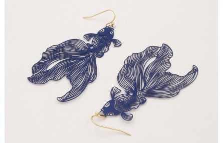 Pendientes gancho hippie con pez tropical azul osc