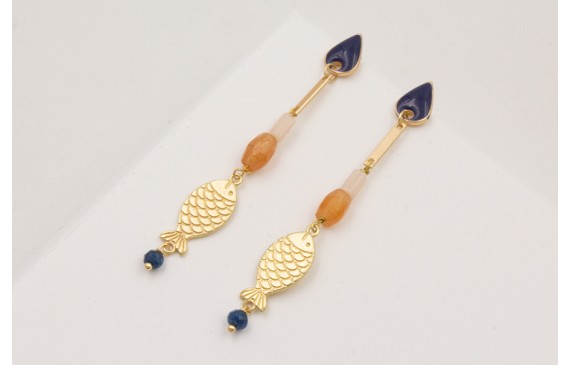 Pendientes perno gota esmaltada azul oscuro,semipr