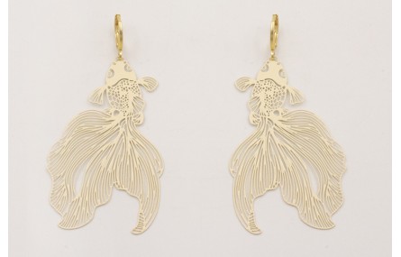 Pendientes perno gancho y pez tropical beige
