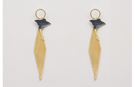 Pendientes malla rombo y manta raya azul oscuro co