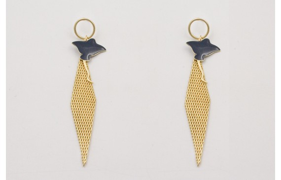 Pendientes malla rombo y manta raya azul oscuro co