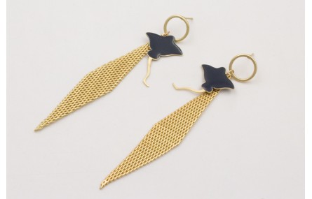 Pendientes malla rombo y manta raya azul oscuro co