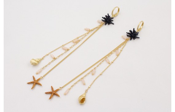 Pendientes de gancho con estrella coral azul oscur