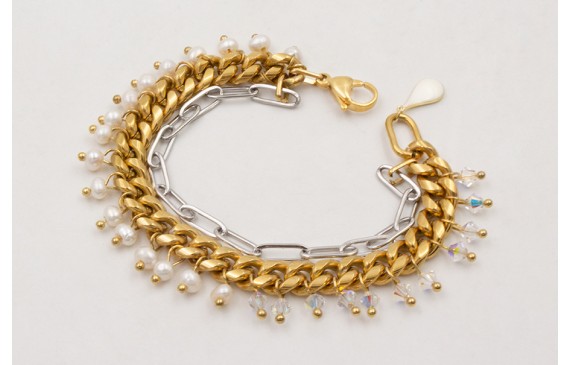 Pulsera doble de ACERO, cadena dorada eslabones pl