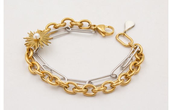 Pulsera doble de ACERO, cadena dorada eslabones re