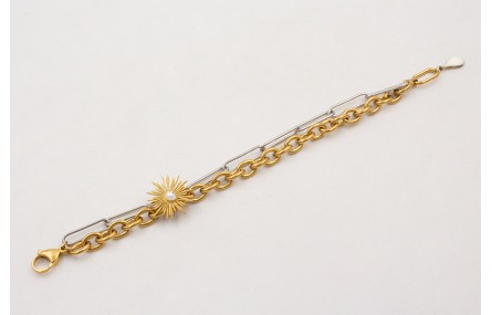 Pulsera doble de ACERO, cadena dorada eslabones re