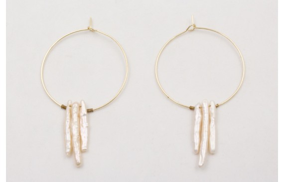 Pendientes ACERO aro grande con 3 perlas alargadas