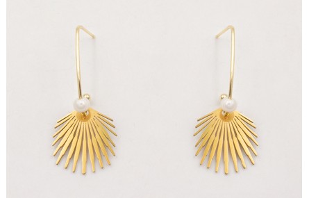 Pendientes ACERO perno aro ovalado con concha y pe