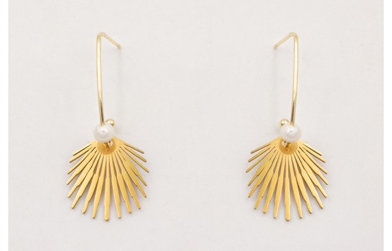 Pendientes ACERO perno aro ovalado con concha y pe