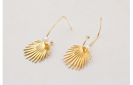 Pendientes ACERO perno aro ovalado con concha y pe