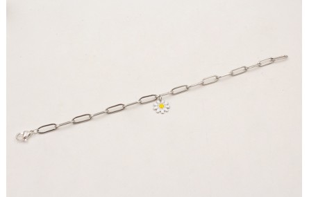 Pulsera cadena ACERO plateada eslabon pequeño con 