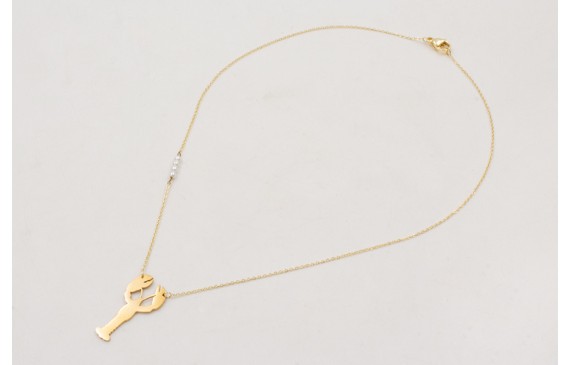 Collar solitario ACERO con langosta dorada y micro