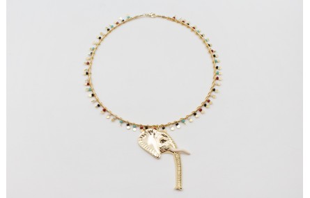 Collar rigido con cadena chapitas doradas y piedra