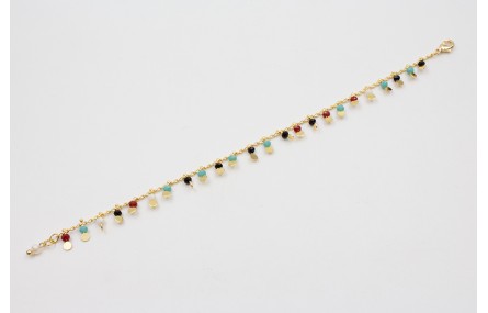 Pulsera de cadena chapitas doradas y piedras multi