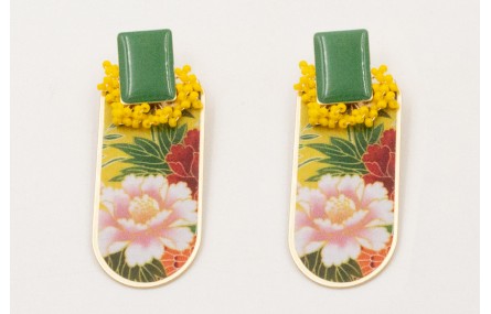 Pendientes perno rectángulo esmaltado verde con ra