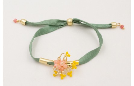 Pulsera regulable de seda plana verde con tubo arq