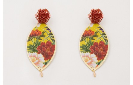 Pendientes perno nenufar color teja con colgante o