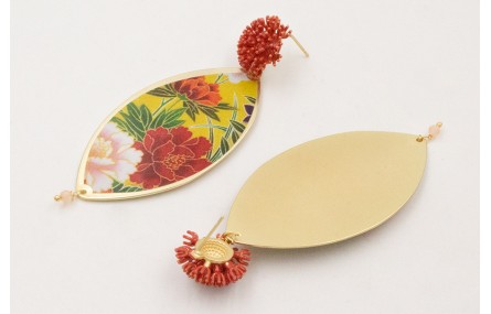 Pendientes perno nenufar color teja con colgante o