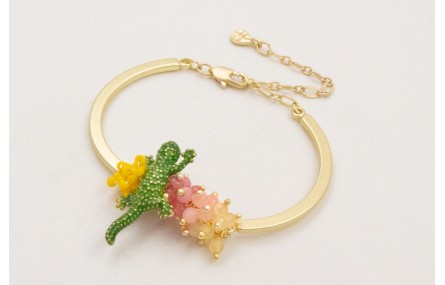 Pulsera semi rigida con burruño bolitas, ramas aba