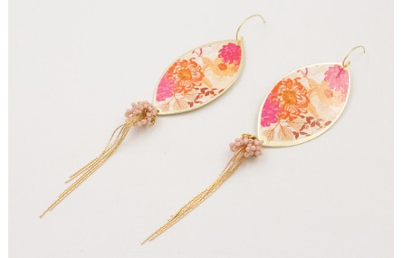 Pendientes gancho sencillo colgante ovalo flores r