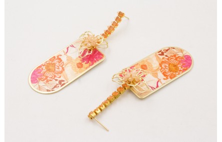 Pendientes cadena strass cristal naranja con colga