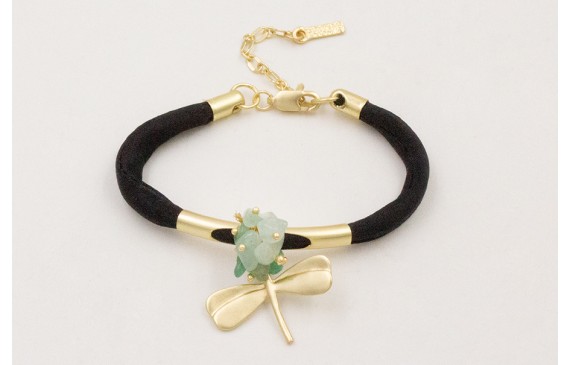 Pulsera seda natural rellena negra con tubo arquea