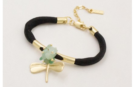 Pulsera seda natural rellena negra con tubo arquea