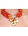 Collar lentejuelas flecos naranjas con centro flor