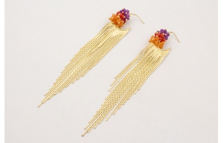 Pendientes fleco dorado mate con burruños de bolit