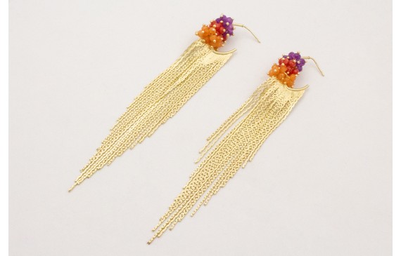 Pendientes fleco dorado mate con burruños de bolit