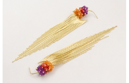 Pendientes fleco dorado mate con burruños de bolit