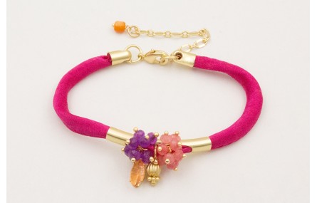 Pulsera seda natural rellena fucsia con tubo arque