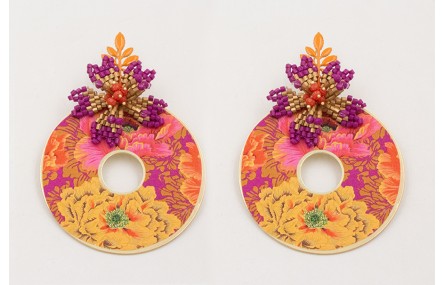 Pendientes perno hojas esmaltadas nectarina con ca