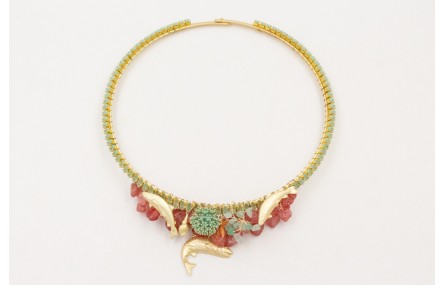 Collar lámina dorado mate con cadena strass crista