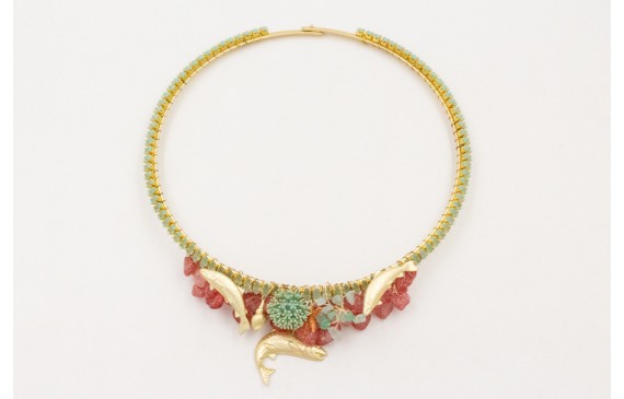 Collar lámina dorado mate con cadena strass crista