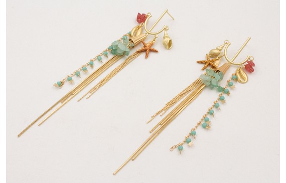 Pendientes perno ancla dorada mate con colgantes c