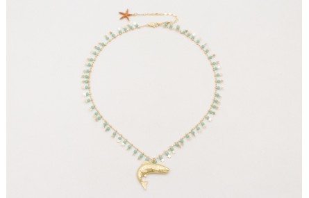 Collar cadena  colgante bola turquesa y estrella d