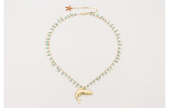 Collar cadena  colgante bola turquesa y estrella d