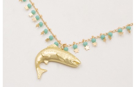 Collar cadena  colgante bola turquesa y estrella d